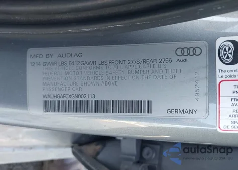 2016 Audi A6 3.0T Premium Plus from USA, damaged, VIN WAUHGAFCXGN002113